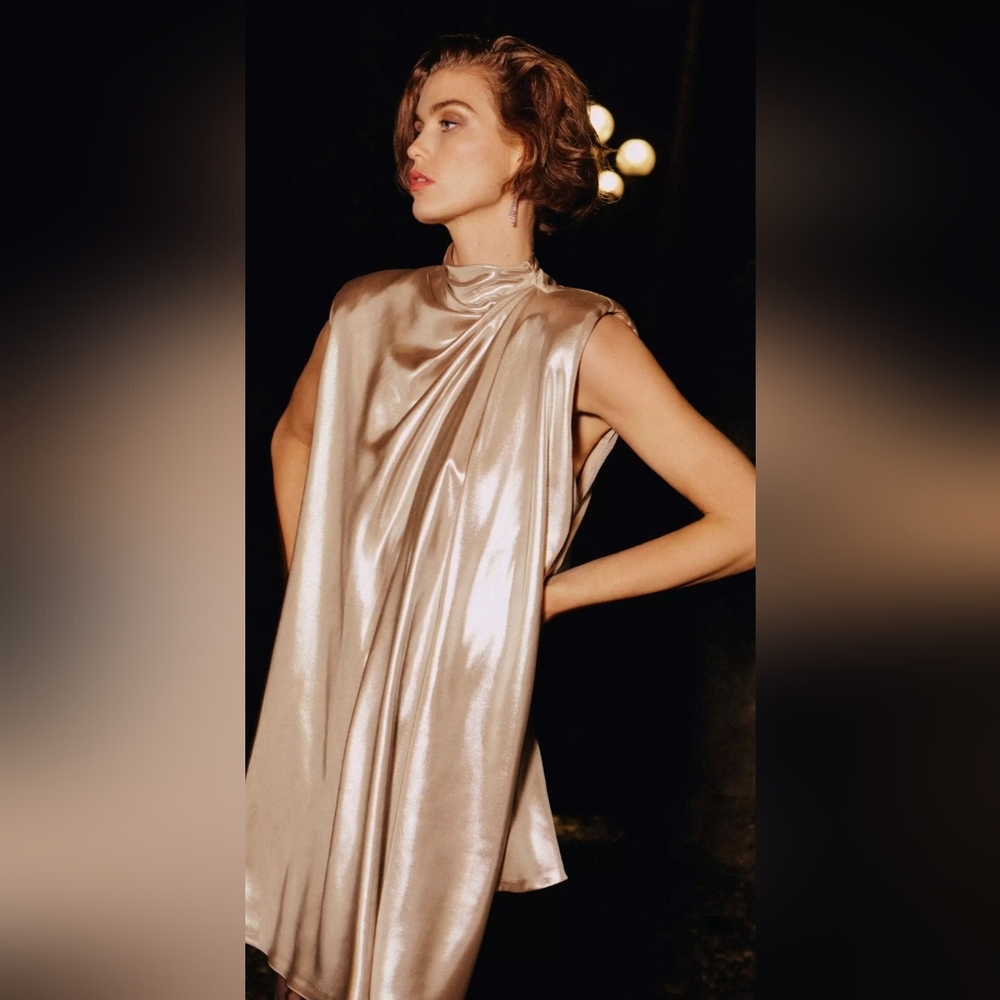 Anthropologie Shimmering Gold Asymmetrical Dress